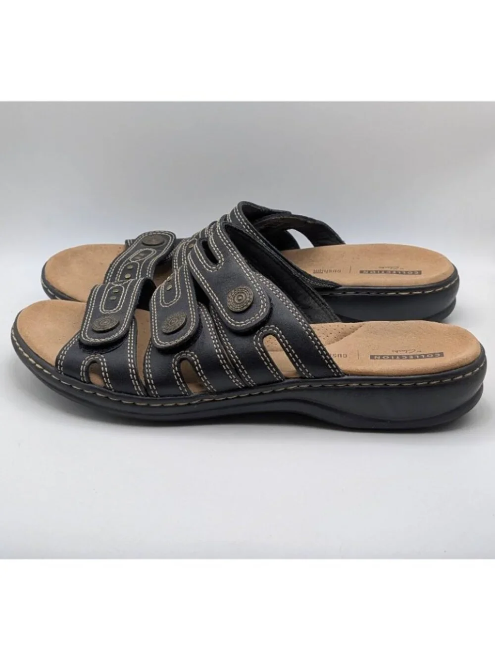 Clarks Sandals Leisa Cacti Q Womens Size 11M Adjustable Black Leather Slip On